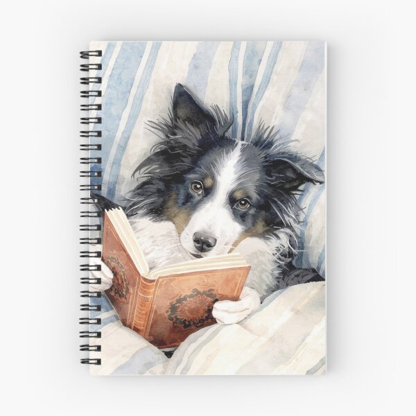 Item preview, Cute border collie dog reading a book in a bed designed and sold by FlowerFolie.