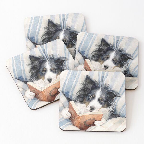 Item preview, Cute border collie dog reading a book in a bed designed and sold by FlowerFolie.