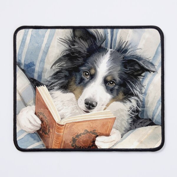 Item preview, Cute border collie dog reading a book in a bed designed and sold by FlowerFolie.