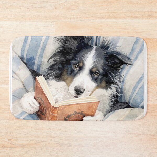 Item preview, Cute border collie dog reading a book in a bed designed and sold by FlowerFolie.