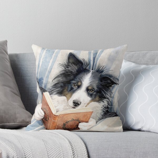 Item preview, Cute border collie dog reading a book in a bed designed and sold by FlowerFolie.
