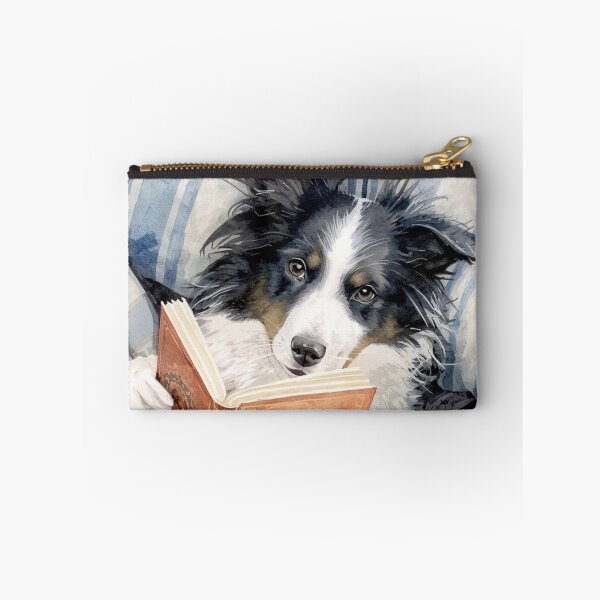 Item preview, Cute border collie dog reading a book in a bed designed and sold by FlowerFolie.