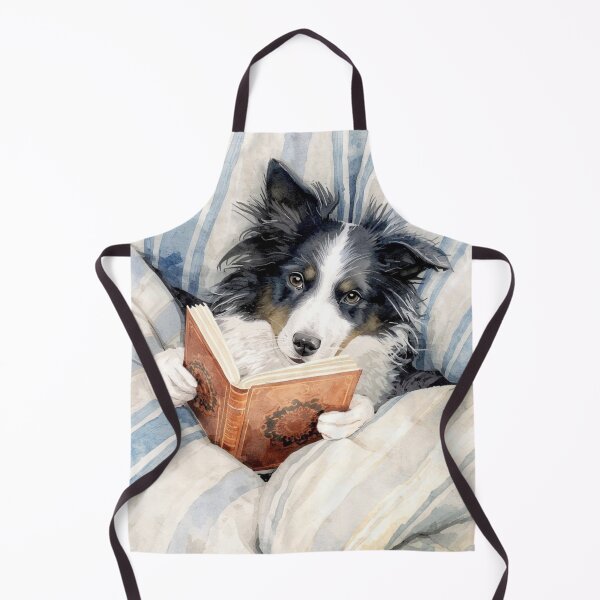 Item preview, Cute border collie dog reading a book in a bed designed and sold by FlowerFolie.