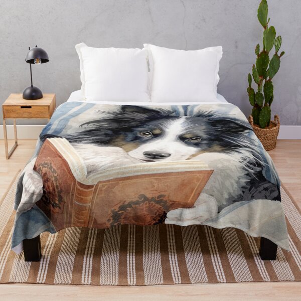 Item preview, Cute border collie dog reading a book in a bed designed and sold by FlowerFolie.