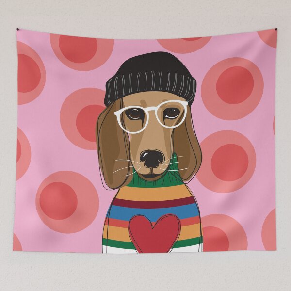 Item preview, Dog with glasses,beanie and sweater designed and sold by FlowerFolie.