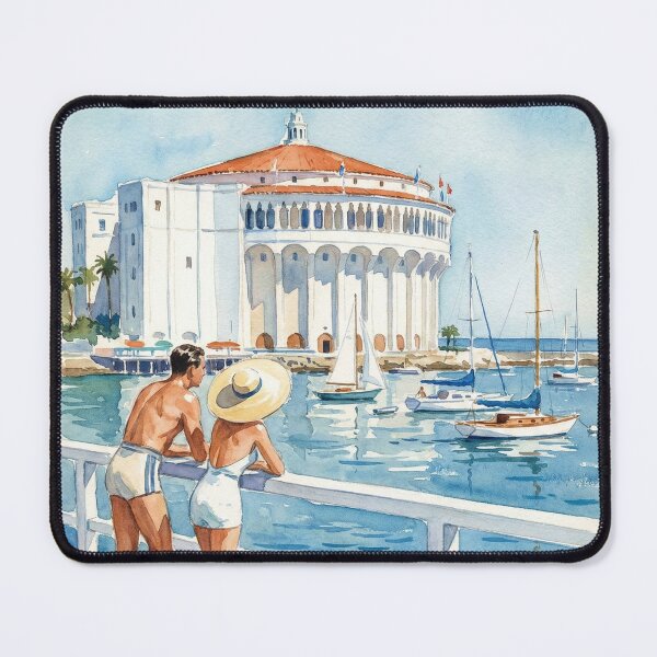 Item preview, Escape to Catalina - Vintage 1940s Avalon Harbor Travel Poster designed and sold by Cozy-Old-Pub.