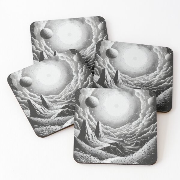 Item preview, Black and white fantasy landscape of a distant world designed and sold by Mianku | Für das Leben.