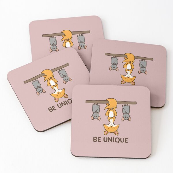 Item preview, Be Unique Cute Fox & Bat Illustration – Whimsical Animal Quote, Adorable Woodland Art Design designed and sold by Golden Blaze Studio.