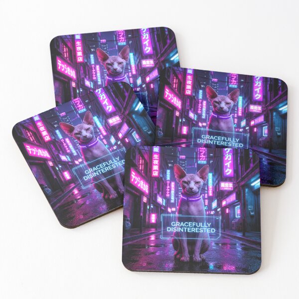 Item preview, Gracefully Disinterested - Cyberpunk Sphynx Cat in Neon Tokyo designed and sold by AngelBlessing.