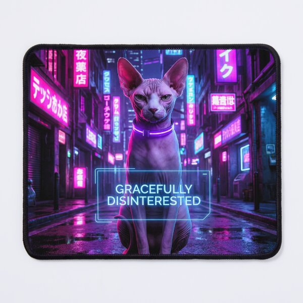 Item preview, Gracefully Disinterested - Cyberpunk Sphynx Cat in Neon Tokyo designed and sold by AngelBlessing.