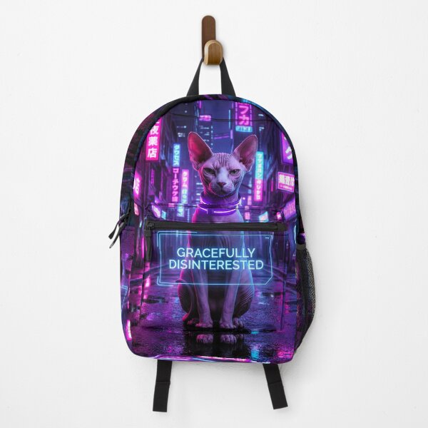 Item preview, Gracefully Disinterested - Cyberpunk Sphynx Cat in Neon Tokyo designed and sold by AngelBlessing.
