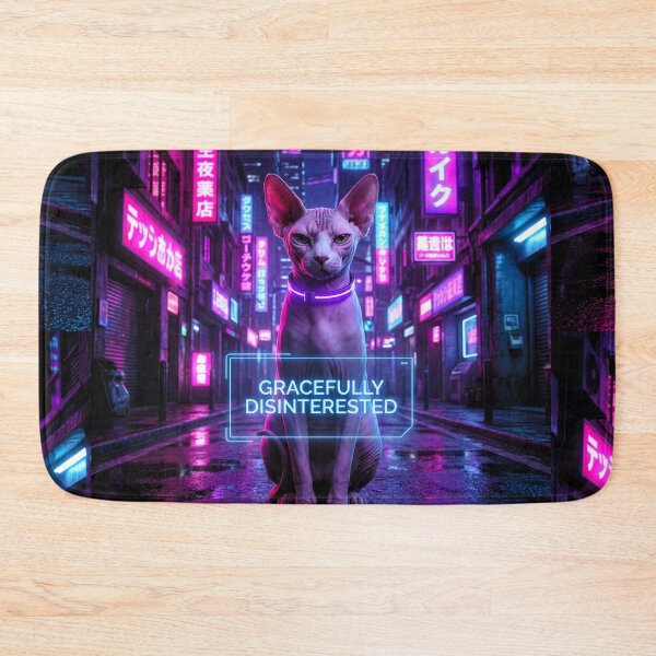 Item preview, Gracefully Disinterested - Cyberpunk Sphynx Cat in Neon Tokyo designed and sold by AngelBlessing.