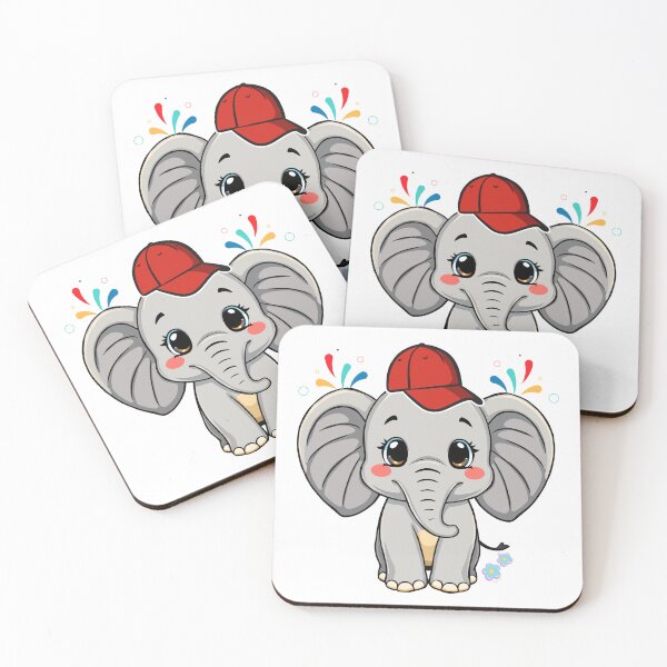 Item preview, Happy Elephant with Hat - Cute Cartoon Elephant with Confetti and Flowers designed and sold by Love3Happy.
