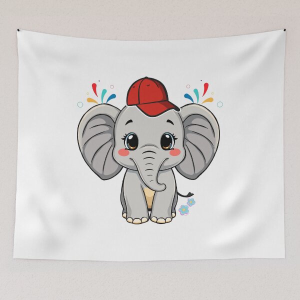 Item preview, Happy Elephant with Hat - Cute Cartoon Elephant with Confetti and Flowers designed and sold by Love3Happy.