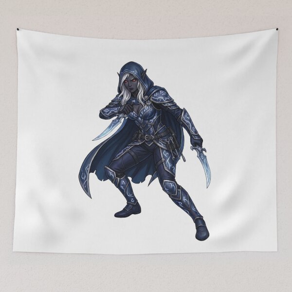 Item preview, Sapphire Shadow Assassin - Dark Elf Rogue - Blue Fantasy Art designed and sold by SlomianyPisarz.