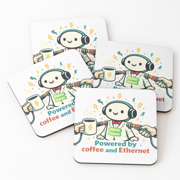 Item preview, Powered by coffee and Ethernet designed and sold by ChaosInNumbers.