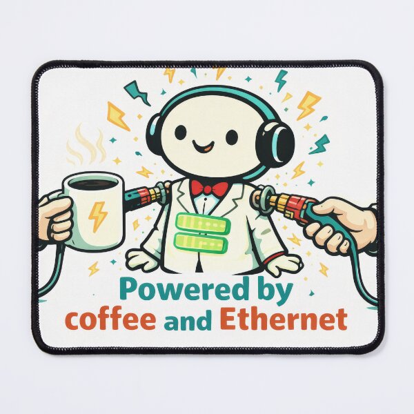 Item preview, Powered by coffee and Ethernet designed and sold by ChaosInNumbers.