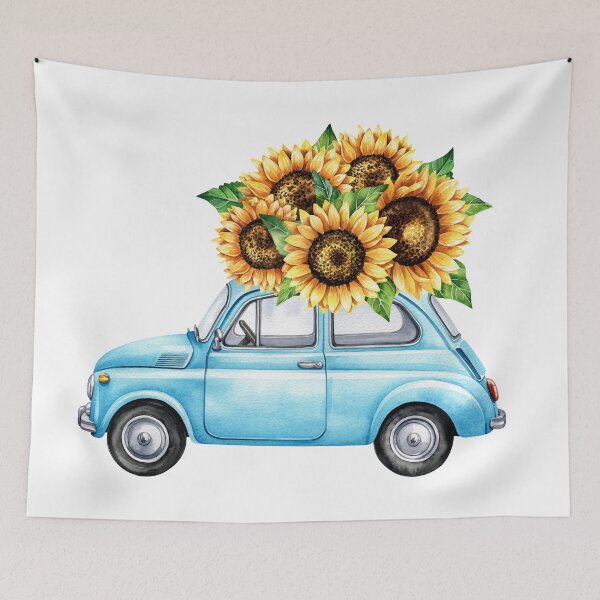 Item preview, Retro Blue Car Sunflower Illustration designed and sold by Rutvain.