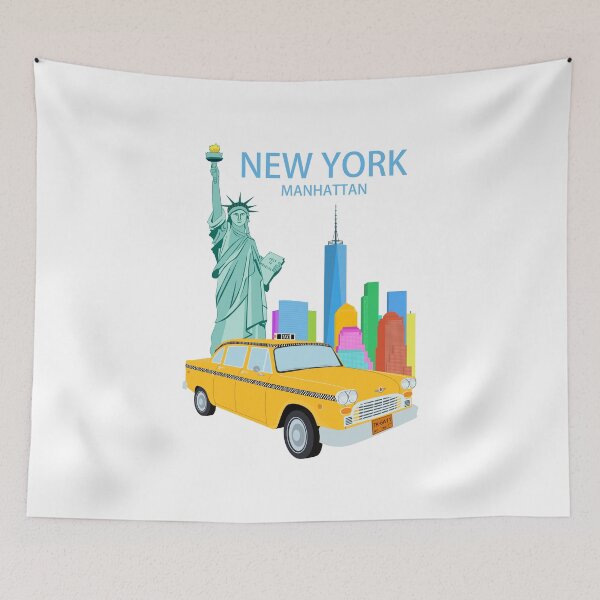 Item preview, New York City Illustration Manhattan Statue of Liberty and Taxi designed and sold by mizam.