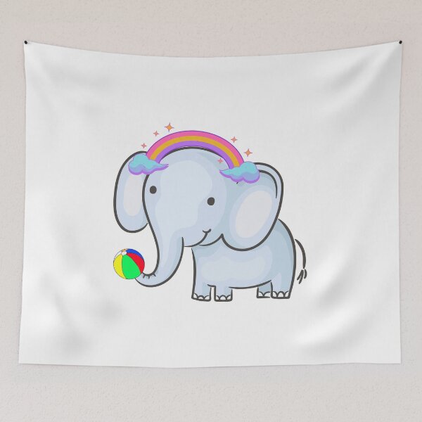 Item preview, Playful Elephant with Beach Ball - Cute Blue Elephant with Rainbow & Clouds designed and sold by Love3Happy.