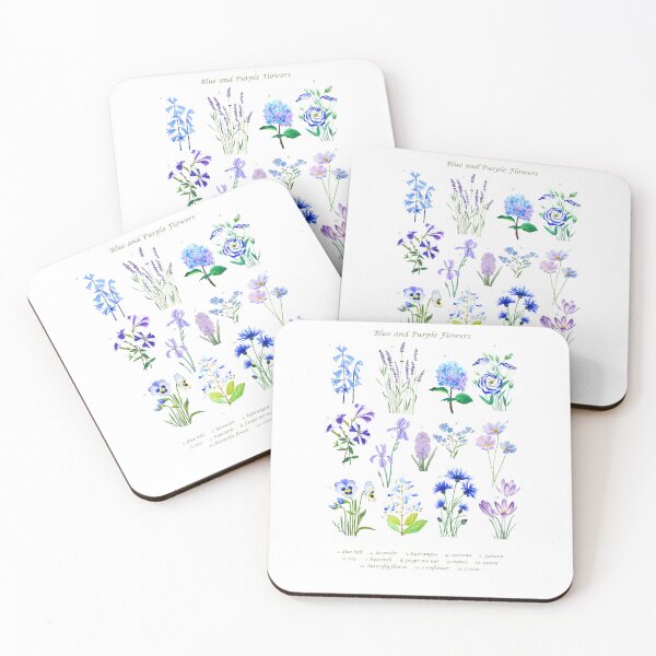 Item preview, hand painted blue and purple  flower collection watercolor  designed and sold by ColorandColor.
