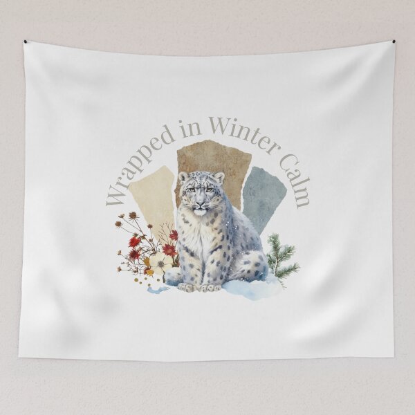 Item preview, Snow Leopard in Winter Calm With Wildflowers and Pine designed and sold by Furr-n-Purr.