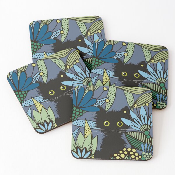 Item preview, Cat sitting in a blue flowerbed illustration designed and sold by FlowerFolie.