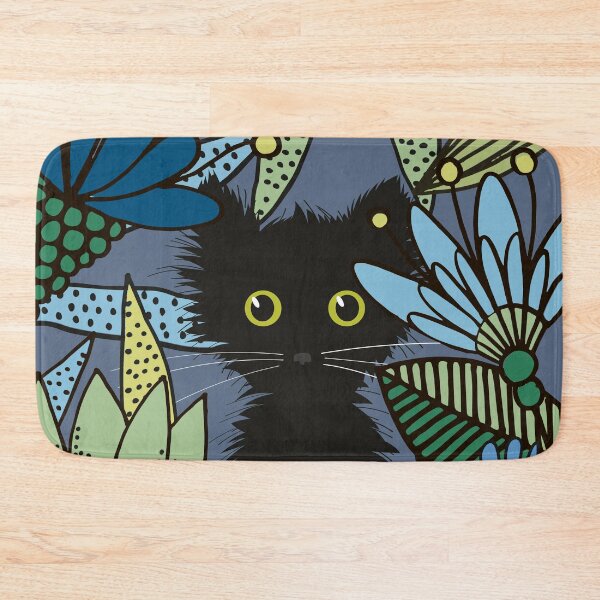 Item preview, Cat sitting in a blue flowerbed illustration designed and sold by FlowerFolie.