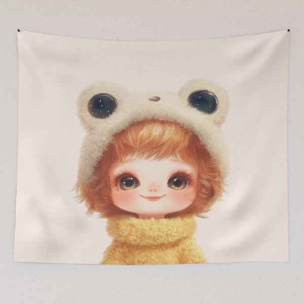 Item preview, Cute Frog Hat Girl Fluffy Yellow Aesthetic - Kawaii Whimsical designed and sold by BlissxPals.