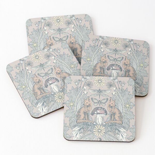Item preview, cottagecore fox damask oyster dust designed and sold by scrummy.