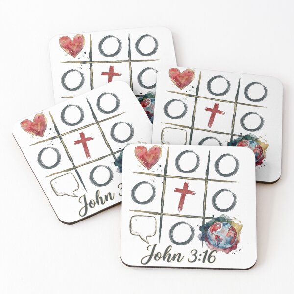 Item preview, John 3:16 Tic-Tac-Toe - Watercolor Cross Heart & Globe Faith Verse designed and sold by StillDow.