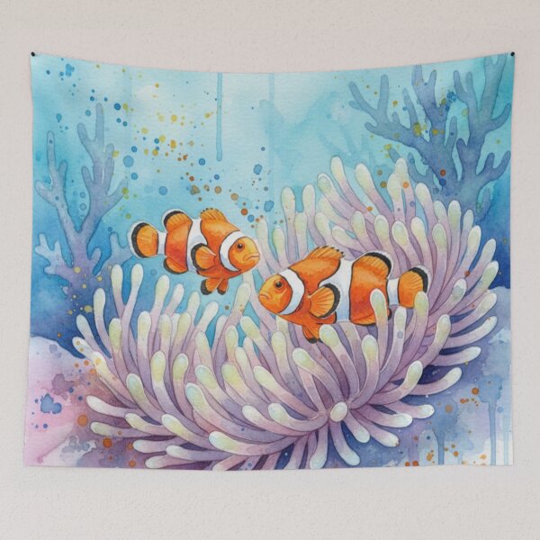 Item preview, Watercolor clown fish in a sea anemone  designed and sold by Pedro  Fart Faced McGee.