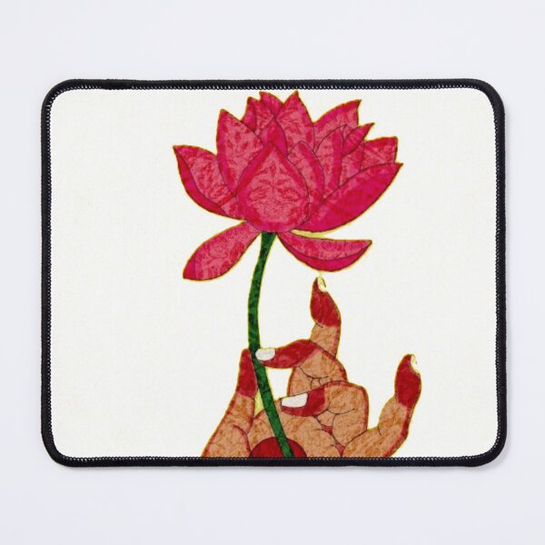 Item preview, Delicate Lotus Hand - Vibrant Indian Mudra Lotus Flower Art | Pink Lotus on Yellow with Hindi Typography designed and sold by Craft-Qasba .