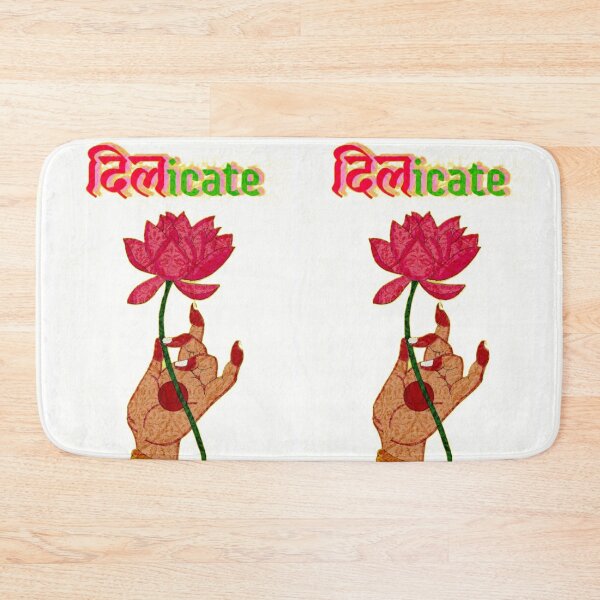 Item preview, Delicate Lotus Hand - Vibrant Indian Mudra Lotus Flower Art | Pink Lotus on Yellow with Hindi Typography designed and sold by Craft-Qasba .