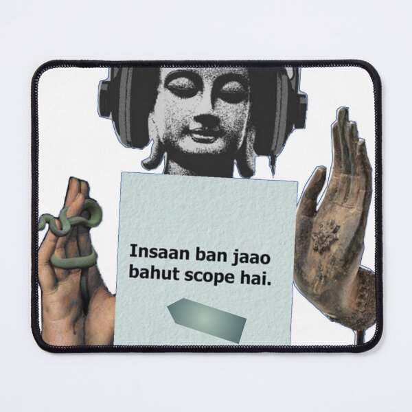 Item preview, Insaan Ban Jao Bahut Scope Hai - Buddha with Headphones Snake Meme Art | Hindi Funny Spiritual Quote designed and sold by Craft-Qasba .
