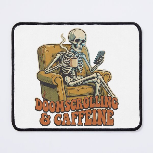 Item preview, Doomscrolling & Caffeine - Retro Skeleton Vibe designed and sold by Appolishop.