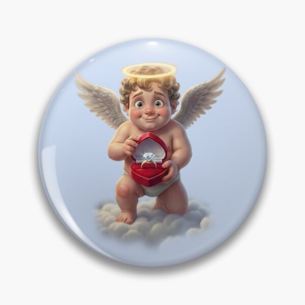 Item preview, Cute 3D Cupid Proposal - Angel Holding Diamond Ring in Clouds designed and sold by PixMoody.