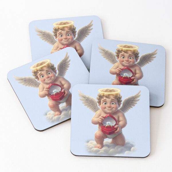 Item preview, Cute 3D Cupid Proposal - Angel Holding Diamond Ring in Clouds designed and sold by PixMoody.
