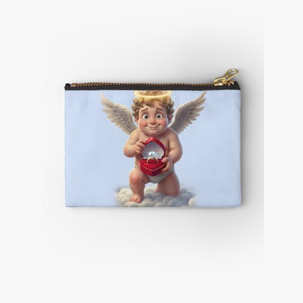 Item preview, Cute 3D Cupid Proposal - Angel Holding Diamond Ring in Clouds designed and sold by PixMoody.