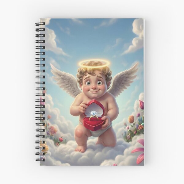 Item preview, Cute 3D Cupid Proposal - Angel Holding Diamond Ring in Clouds designed and sold by PixMoody.