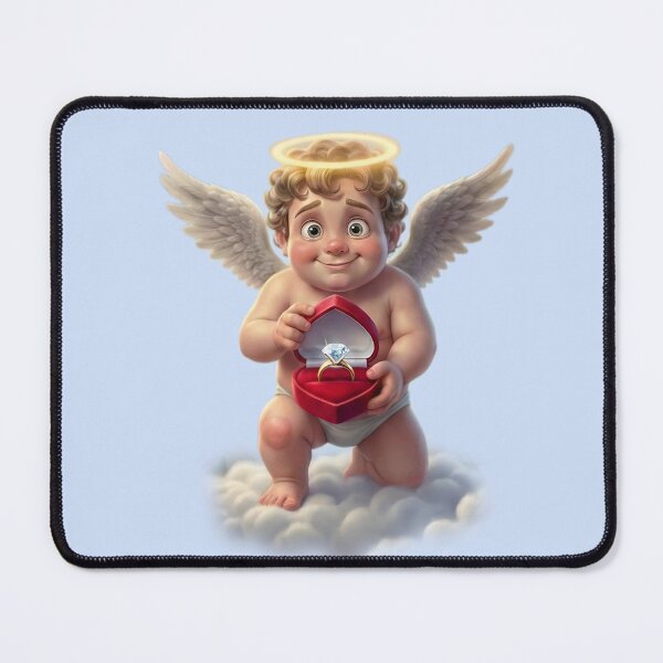 Item preview, Cute 3D Cupid Proposal - Angel Holding Diamond Ring in Clouds designed and sold by PixMoody.