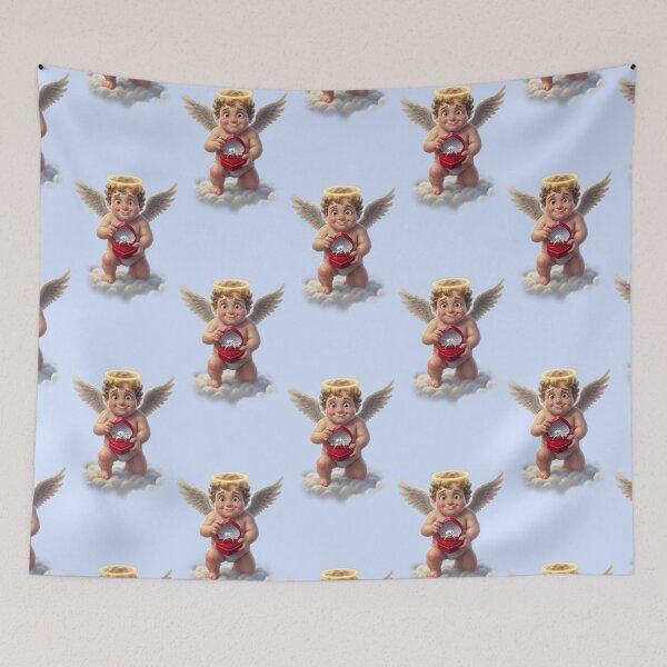 Item preview, Cute 3D Cupid Proposal - Angel Holding Diamond Ring in Clouds designed and sold by PixMoody.