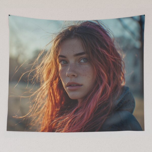 Item preview, Golden Hour Reverie: Pink Hair Portrait designed and sold by EvoluTee.