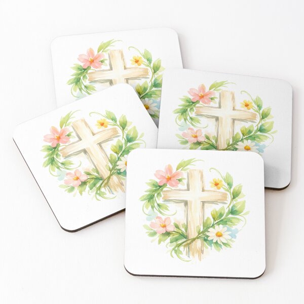 Item preview, Whimsical Spring Cross with Vine Leaves & Flowers designed and sold by FunFitLife Studio.