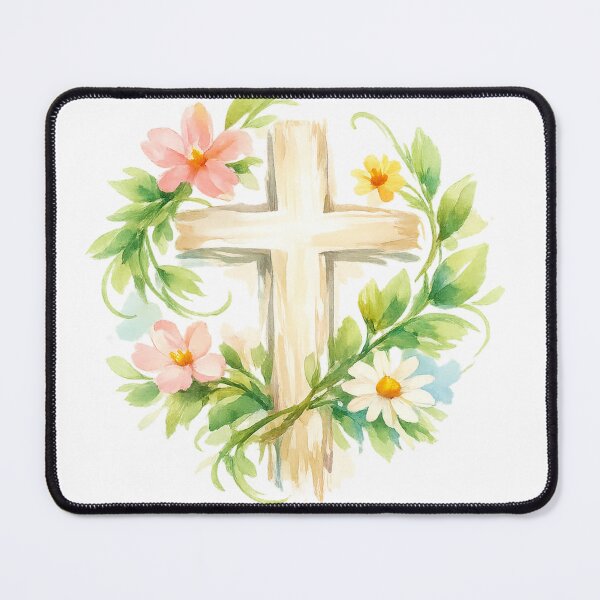 Item preview, Whimsical Spring Cross with Vine Leaves & Flowers designed and sold by FunFitLife Studio.
