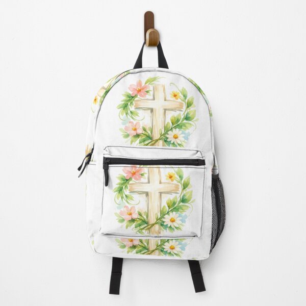 Item preview, Whimsical Spring Cross with Vine Leaves & Flowers designed and sold by FunFitLife Studio.