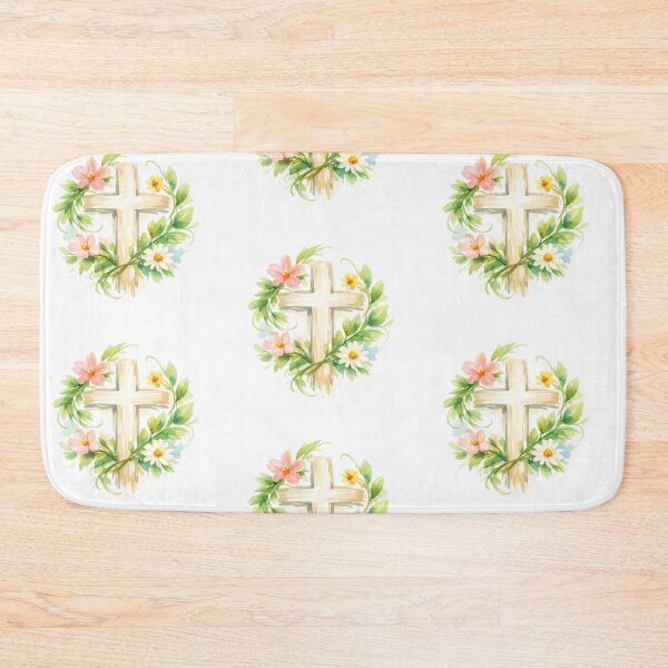 Item preview, Whimsical Spring Cross with Vine Leaves & Flowers designed and sold by FunFitLife Studio.