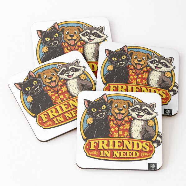 Item preview, Friends in Need – Cute Cat Dog Raccoon Friendship Vintage Animal Illustration designed and sold by HOUSE OF TIST.