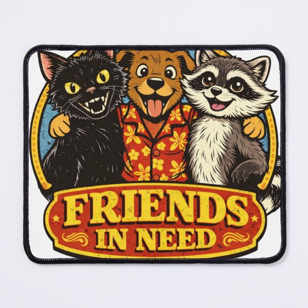 Item preview, Friends in Need – Cute Cat Dog Raccoon Friendship Vintage Animal Illustration designed and sold by HOUSE OF TIST.