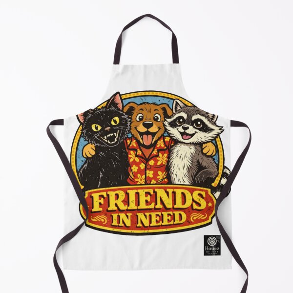 Item preview, Friends in Need – Cute Cat Dog Raccoon Friendship Vintage Animal Illustration designed and sold by HOUSE OF TIST.